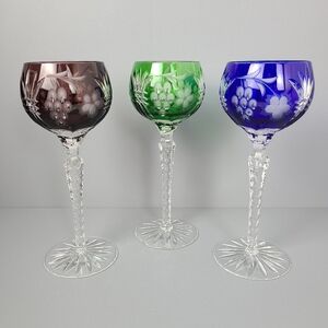 Park Avenue Cut to Clear Crystal Vintage Hock Wine Glasses-Set of Three